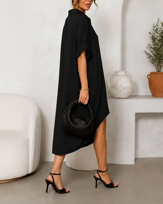 Kleid Revers Kragen Knopf Unregelmäßig