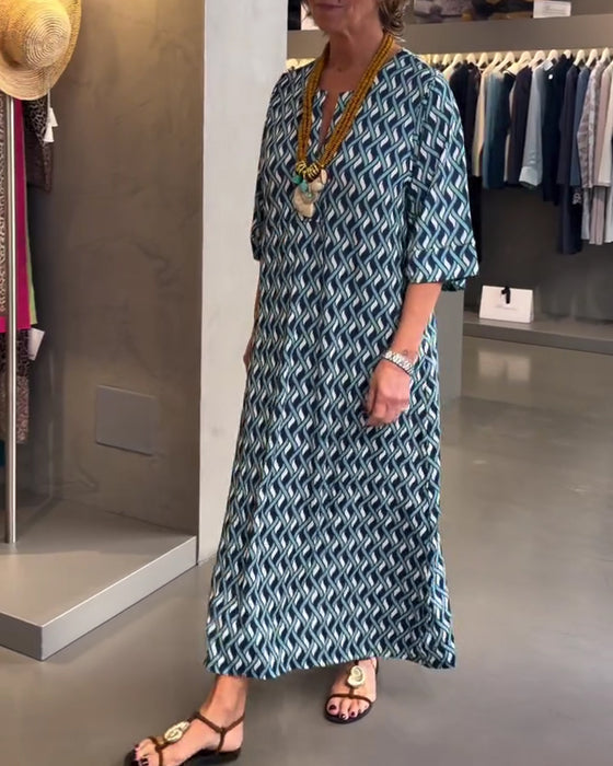 Kleid V-Ausschnitt Diamant Muster Gerade Locker