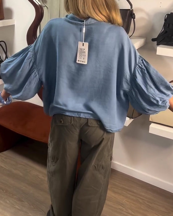 Bluse Puff Ärmel Kurz Kragen