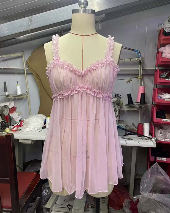 Nachtkleid Durchsichtig Mesh Träger Sexy