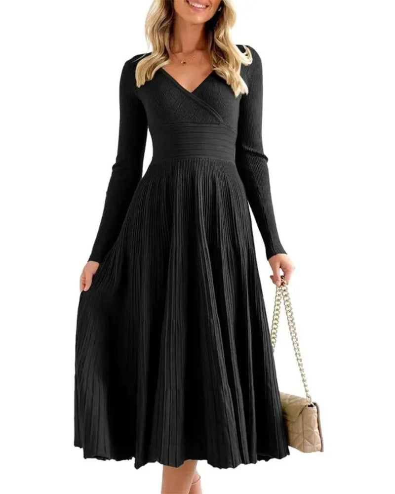 Kleid V-Ausschnitt Kreuz Pit Plissiert