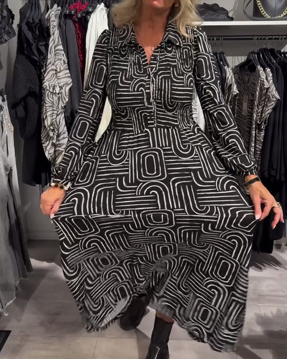 Kleid Mit Lapel - Kragen - Design Und Modische Gedruckte Merkmale