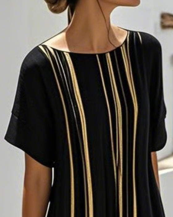 Kleid Rundhals Streifen Sheer Voll Rock