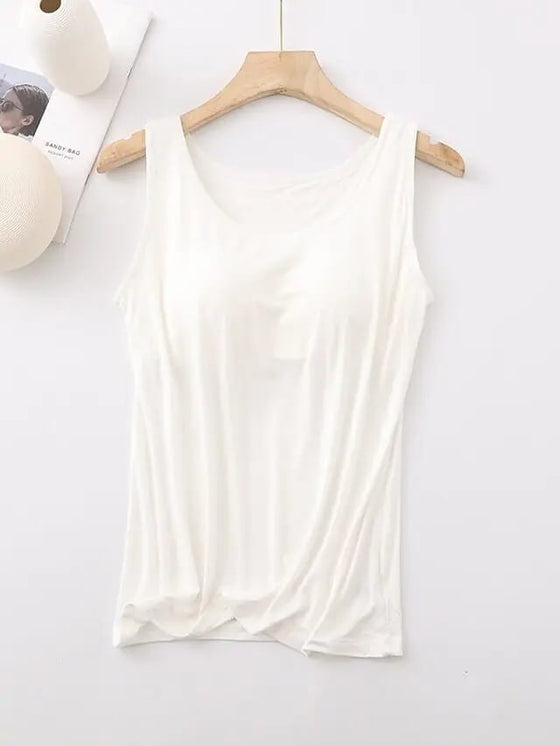 Damen Top Mit Eingebautem BH Ärmellos Lässig Basic Rundhals Regulär