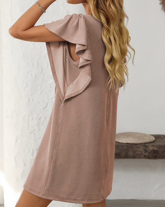 Kleid Gedreht Gestreift Rüschenärmel