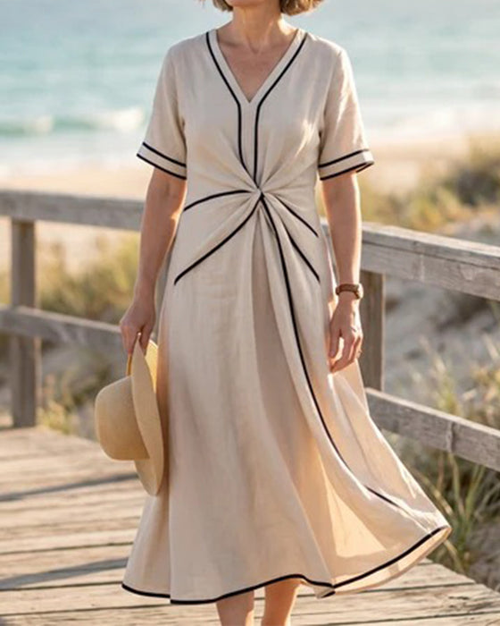 Kleid V-Ausschnitt Twist Linie Weiter Rock