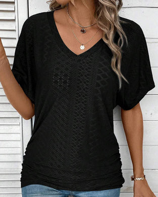 T-Shirt V-Ausschnitt Einfarbig Casual