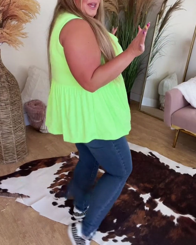 Tanktop Ärmellos V-Ausschnitt Gerippt Locker