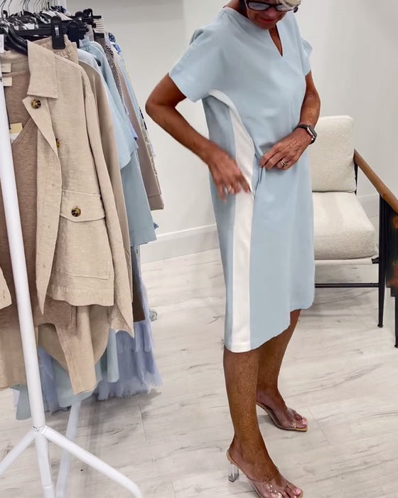 Kleid kurzärmelig Kontrastfarbe gerade