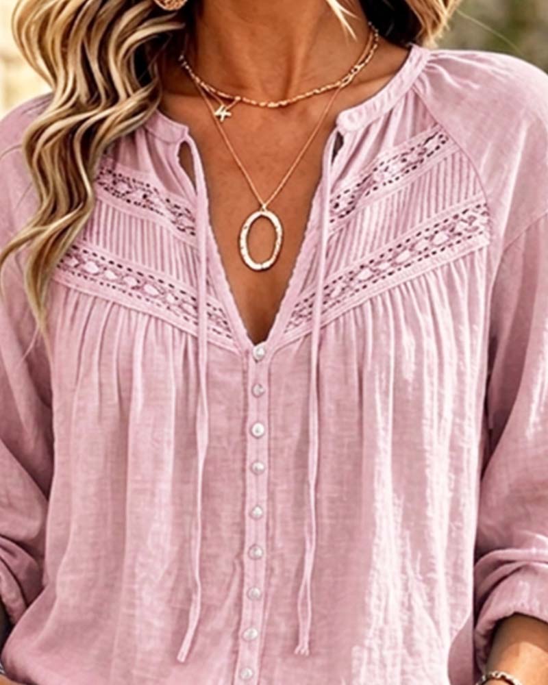 Bluse Lässig Hollow Out Spitze