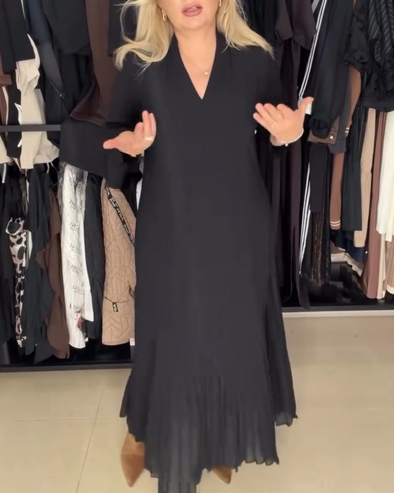 Elegantes langes Kleid mit Dreiviertelärmeln und V-Ausschnitt