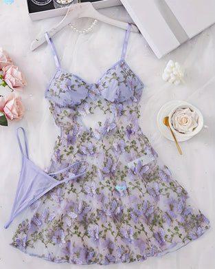 Sexy Blumen-Spitzen-Strumpfhalter-Nachthemd