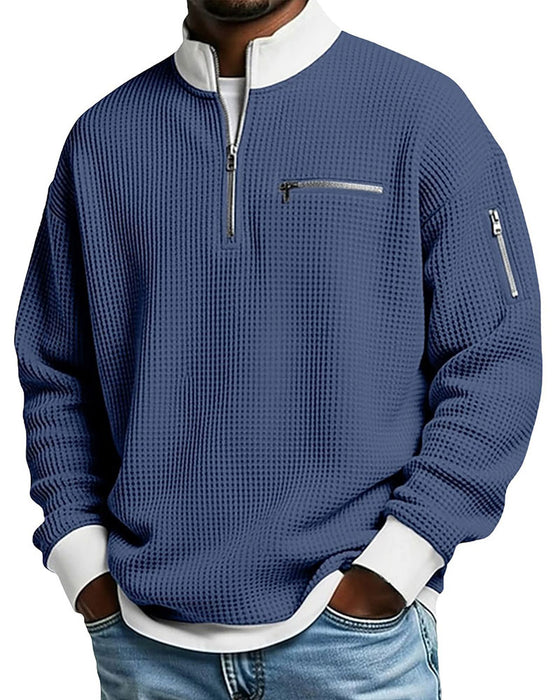 Sweatshirt Stehkragen Kontrastierend Reißverschluss