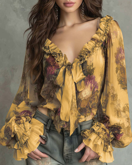 Bluse Lotusdruck Elegant