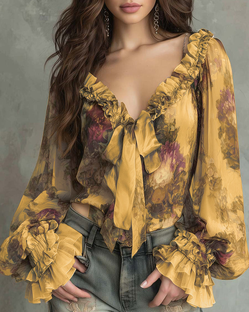 Bluse Lotusdruck Elegant