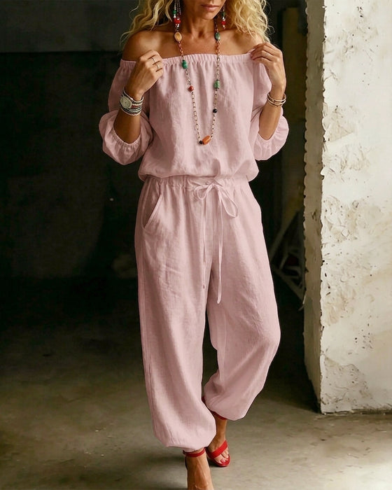Jumpsuit Off-Shoulder Bindegürtel Tailliert