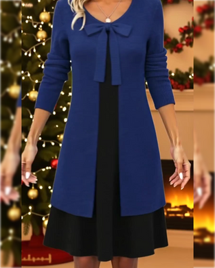 Kleid Faux Zweiteiler Schleife langarm