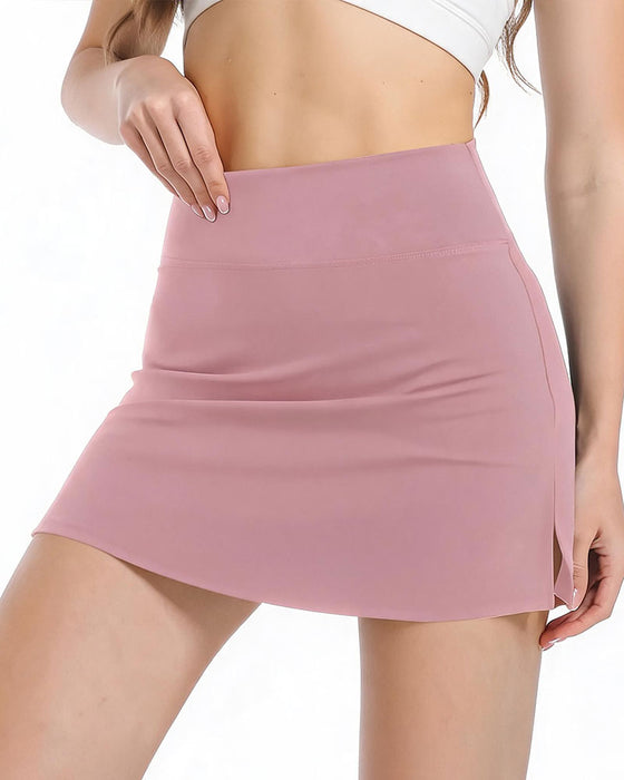 Rock Hohe Taille Gerader Schlitz Mini Sport Kurz