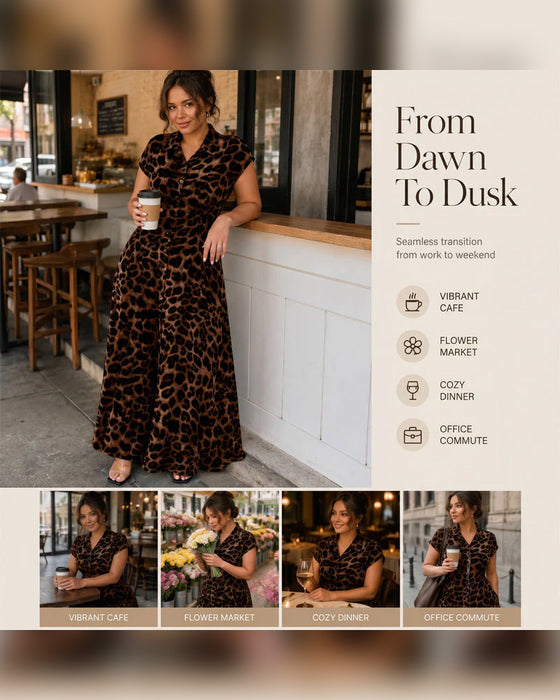 Kleid Lässig Leopardenmuster Maxi