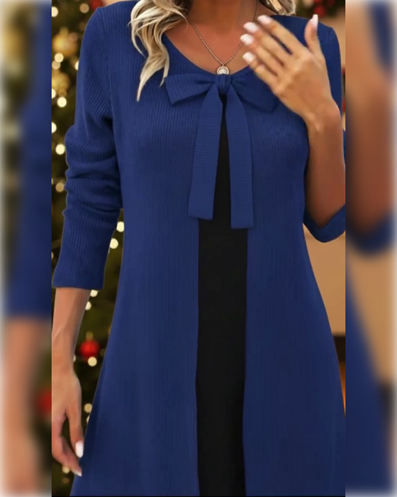 Kleid Faux Zweiteiler Schleife langarm