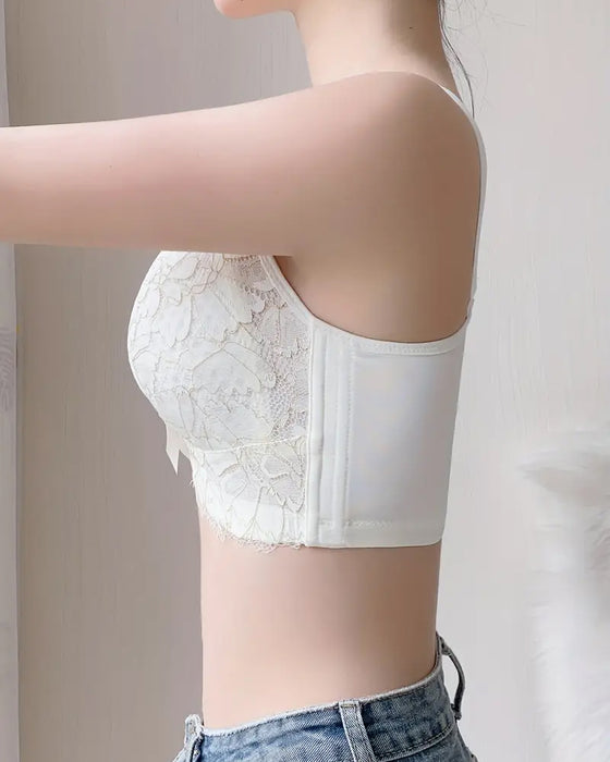 BH Elegant Voll Bedeckt Schleife Kontrast Spitze Push Up