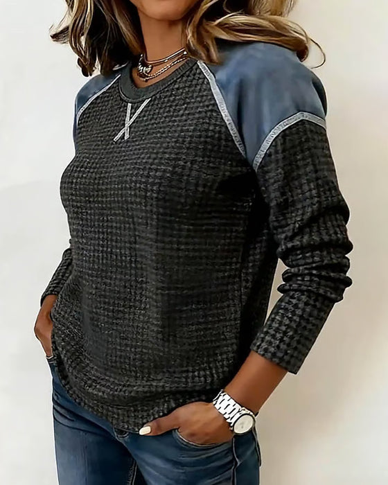 Top Mit Waffelstricktextur, Raglansärmeln Und Farbblock-Design