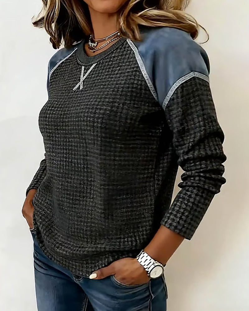 Top Mit Waffelstricktextur, Raglansärmeln Und Farbblock-Design