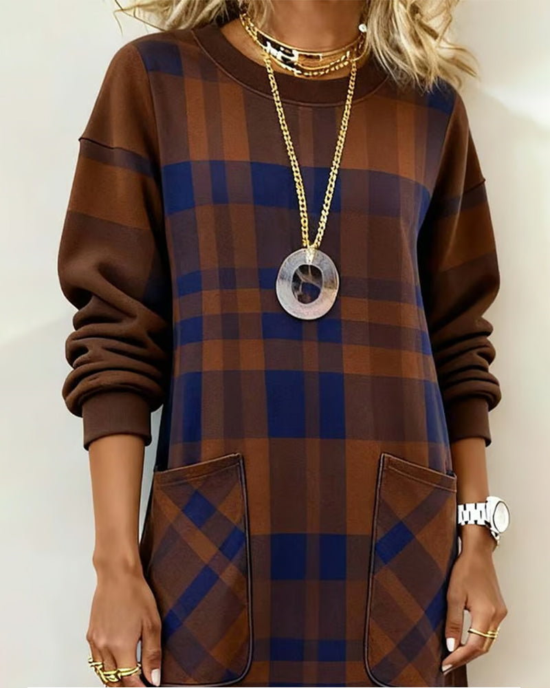 Kleid Karo Druck Tasche Schlauchform