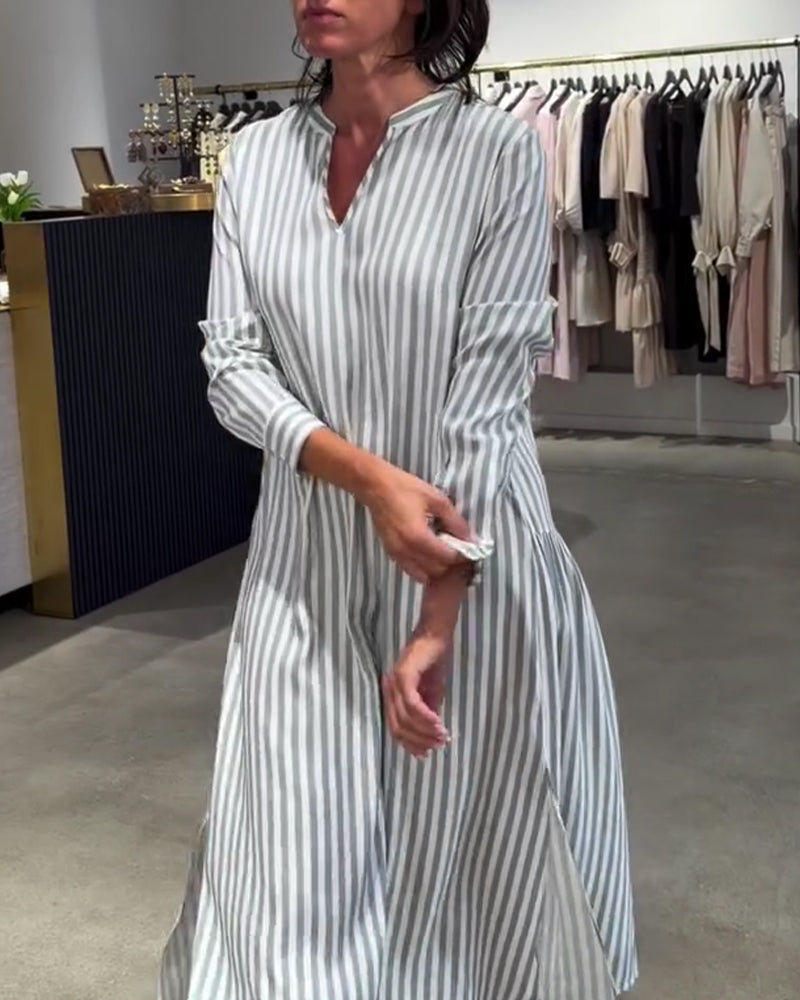 Kleid Gestreifter Seitenschlitz Maxi