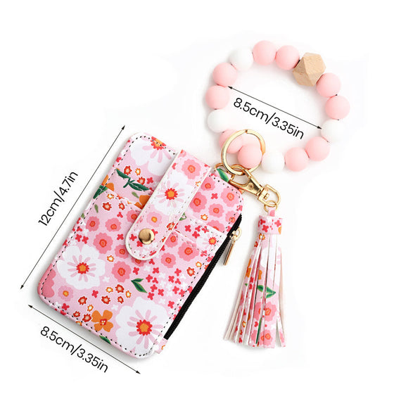 Kleine Geldbörse Aus Blumenleder Mit Schlüsselanhänger Und Armband