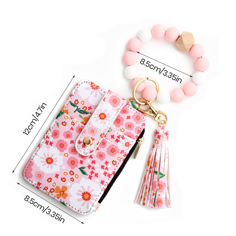Kleine Geldbörse Aus Blumenleder Mit Schlüsselanhänger Und Armband
