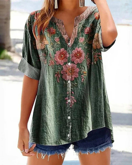 Bluse mit modischem Print und V-Ausschnitt