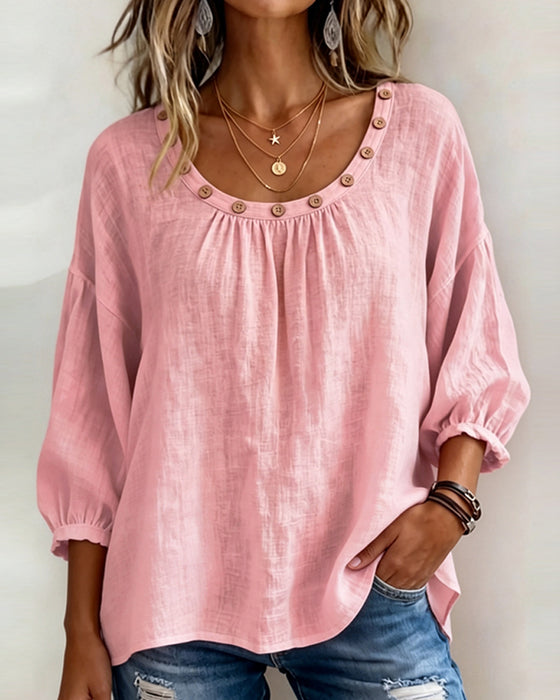 Bluse Rundhals Knopf Locker