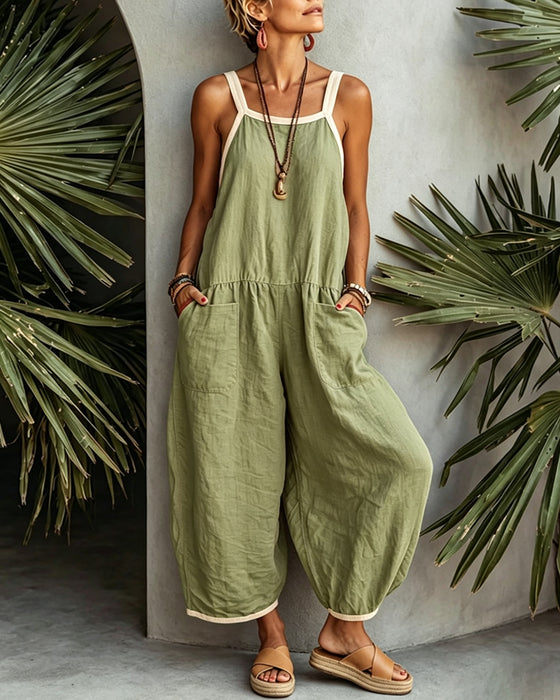 Farbblockierter Jumpsuit Mit Taschen