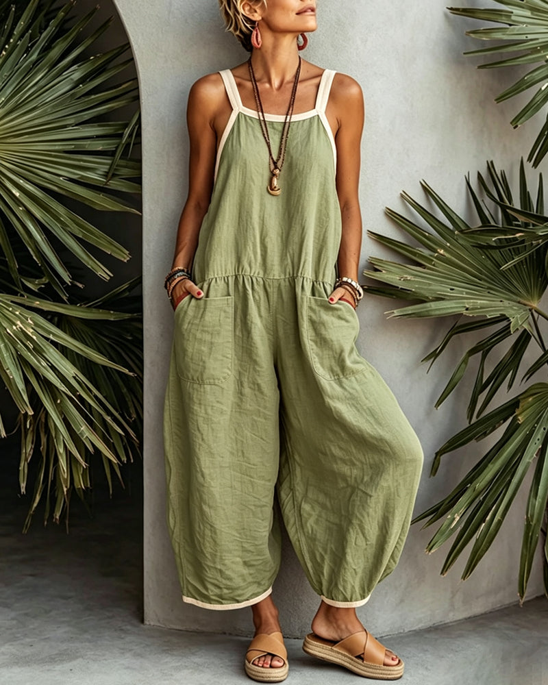 Farbblockierter Jumpsuit Mit Taschen