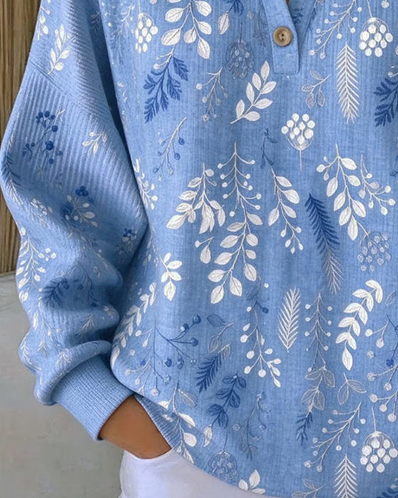 Sweatshirt Waffel Henry Kragen Blumenprint
