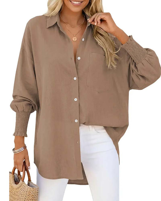 Bluse Locker Tasche Unifarben Elastik-Bündchen