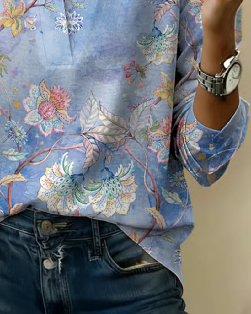 Bluse Stehkragen langärmelig floral