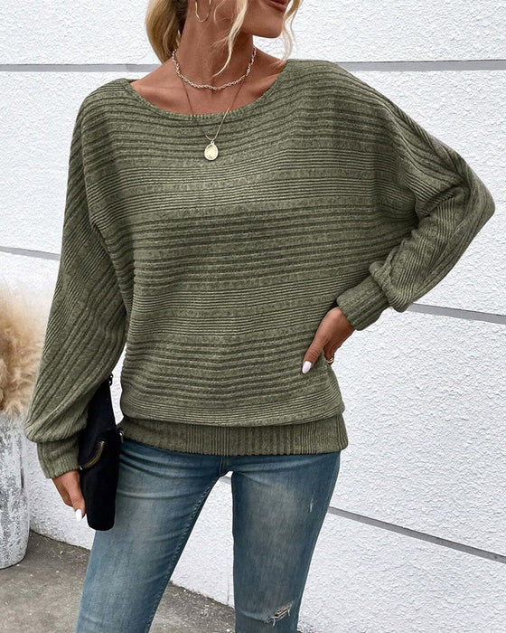 Einfarbiges Langarmshirt mit Rundhals und Streifen