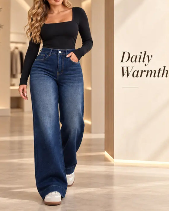 Fleecegefütterte Wide-Leg-Jeans