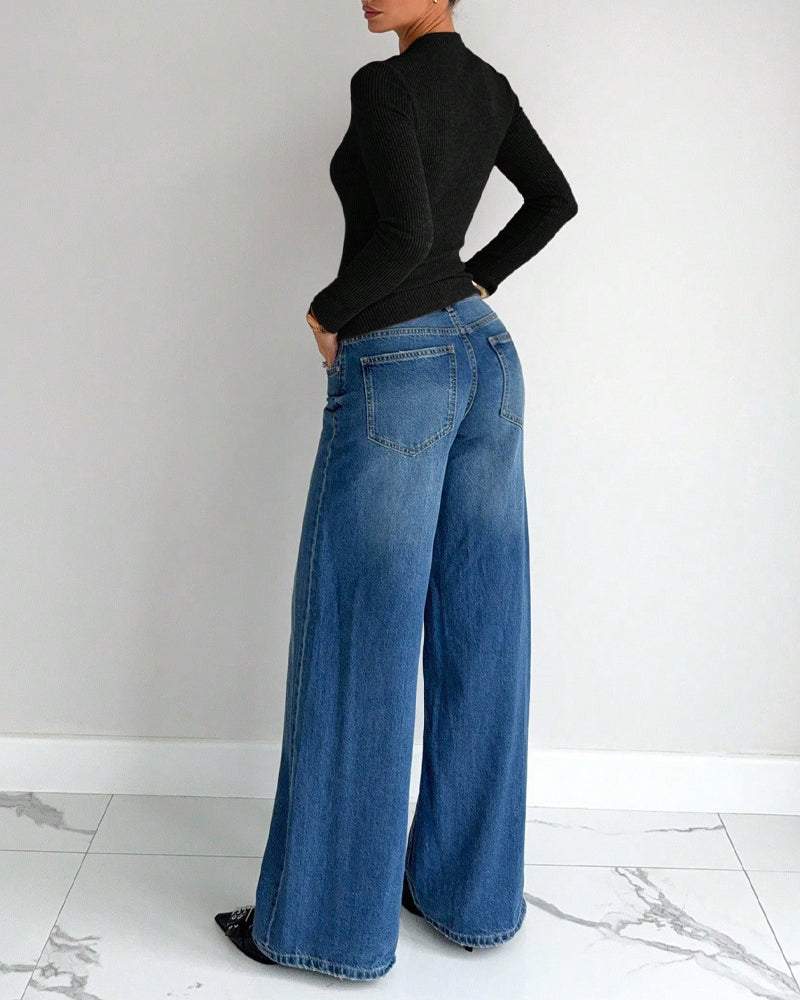 T-Shirt Damen Langarm Rippenstrick Dreh Vorne