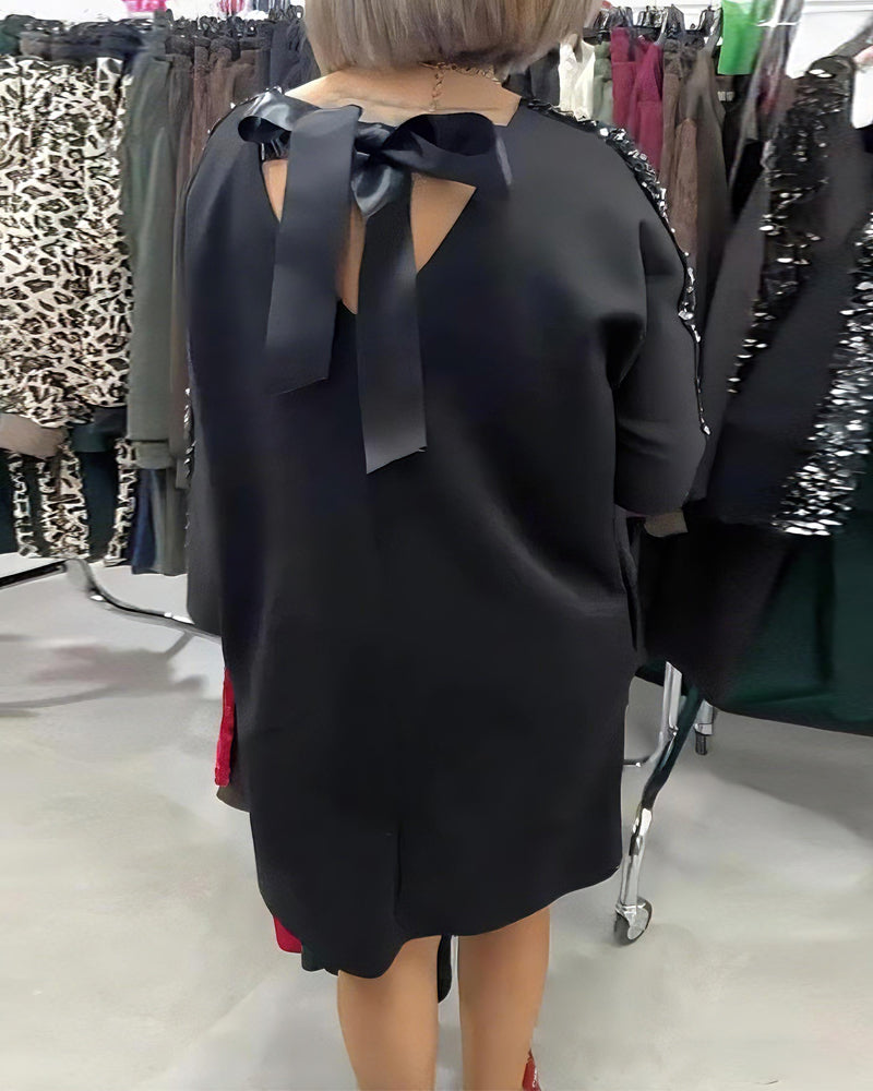 Kleid V-Ausschnitt Mit Pailletten Sweatshirt