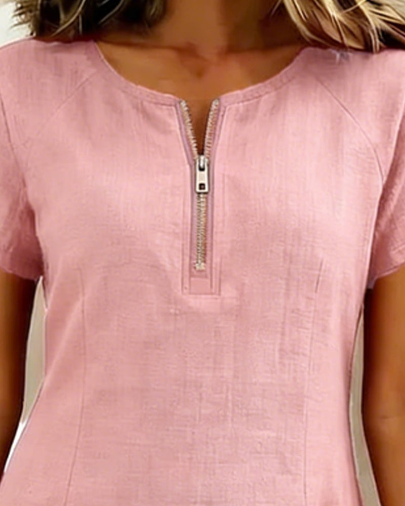 Kleid Reißverschluss Tasche Baumwolle Leinen