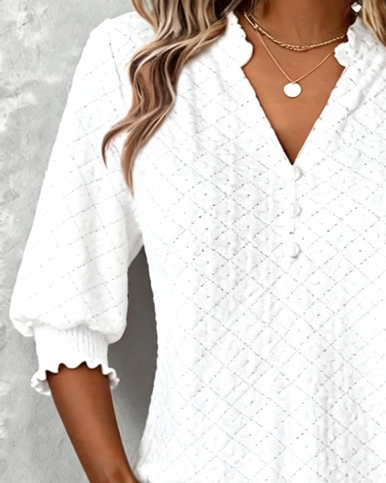 Top V-Ausschnitt Argyle kurzärmlig