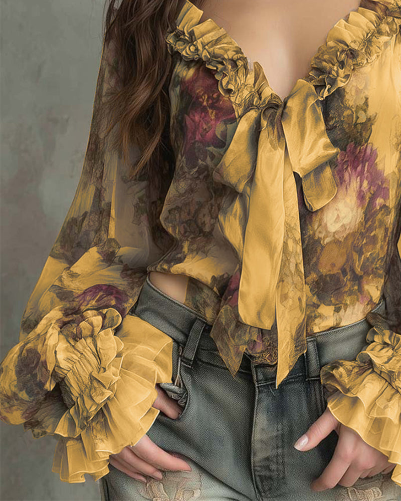 Bluse Lotusdruck Elegant