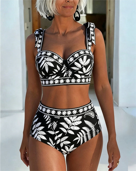 Bikini Botanischer Druck Hohe Taille