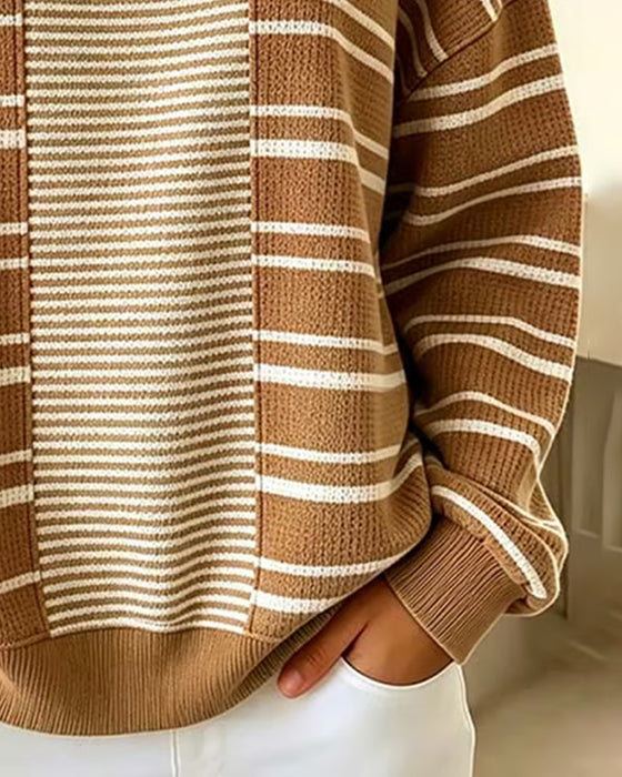 Sweatshirt Gestreift Patchwork Langarm Henley