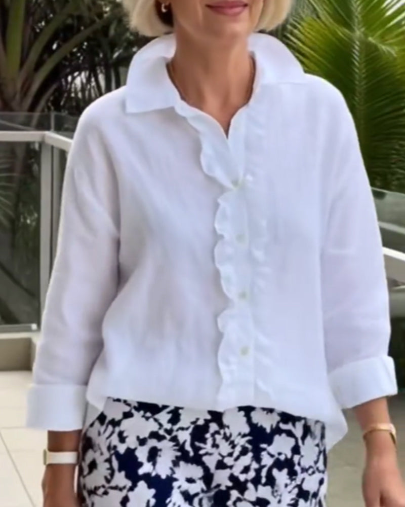 Bluse gerüscht langärmlig einfarbig Kragen