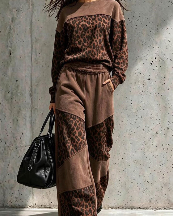 Set Leopardenmuster Patchwork Sweatshirt