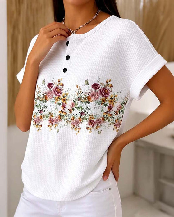 T-Shirt Rundhals Knopf Waffel